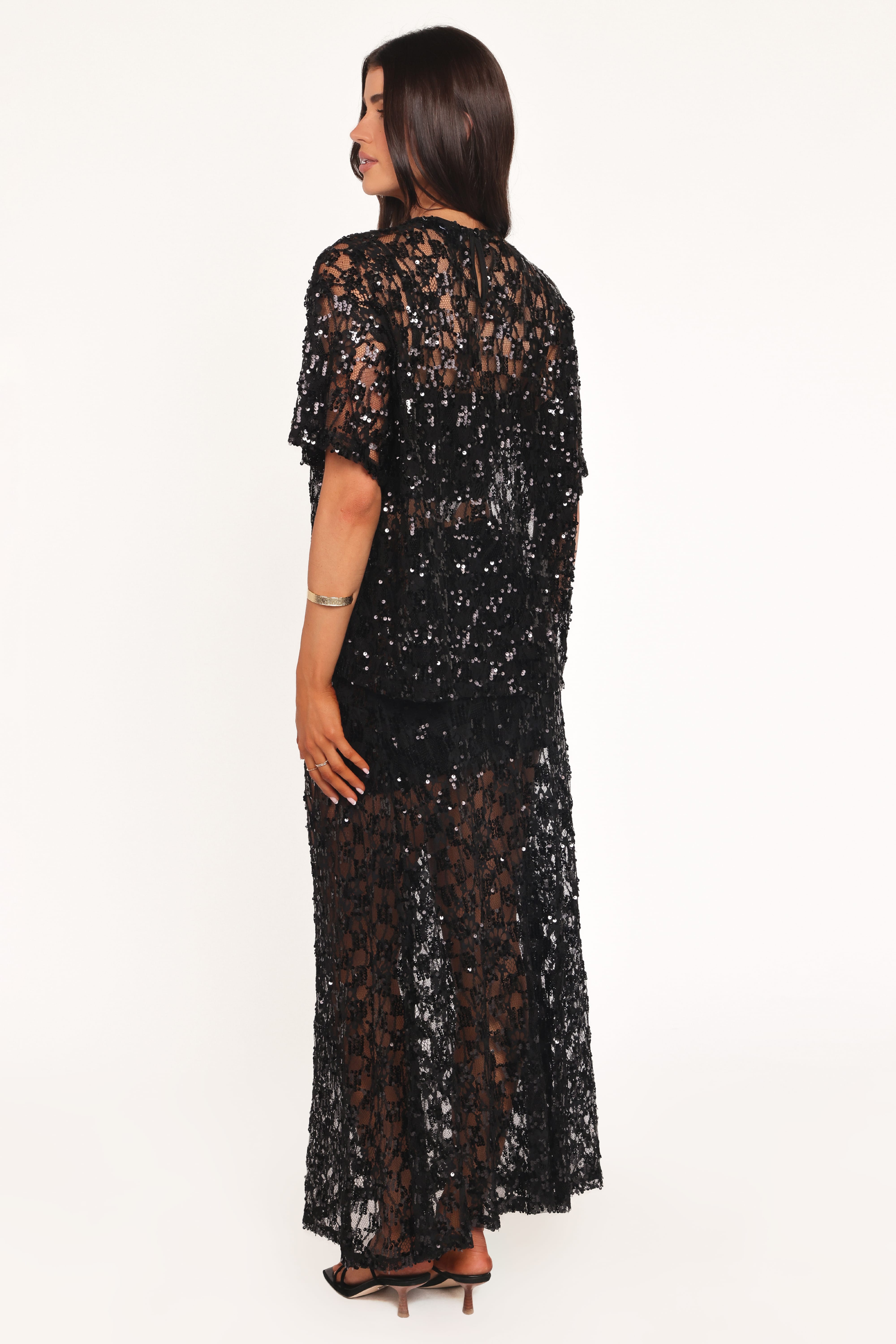 Yonder Sheer Panel Lace Maxi Skirt - Black