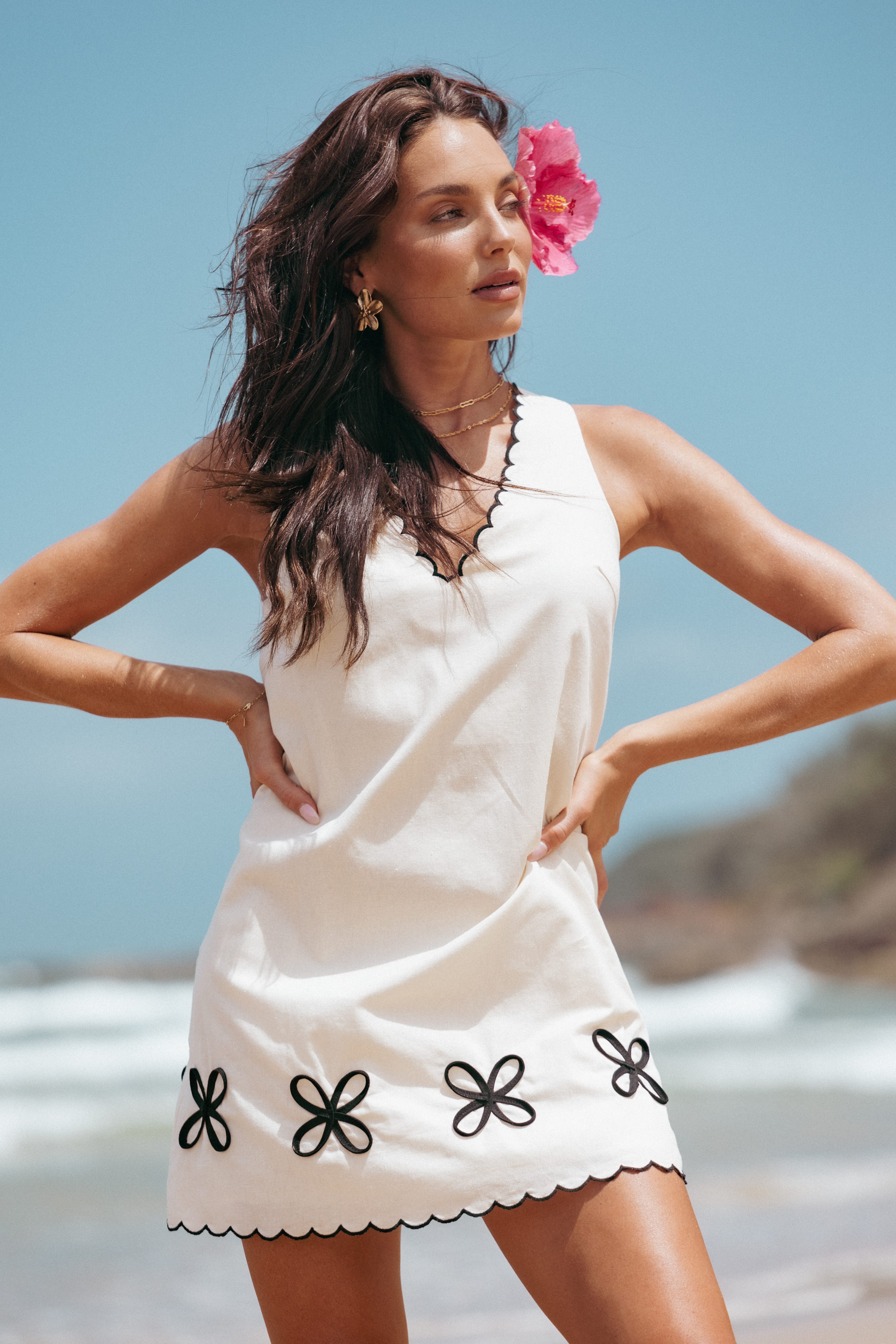 Thalia Mini Dress - Cream/Black