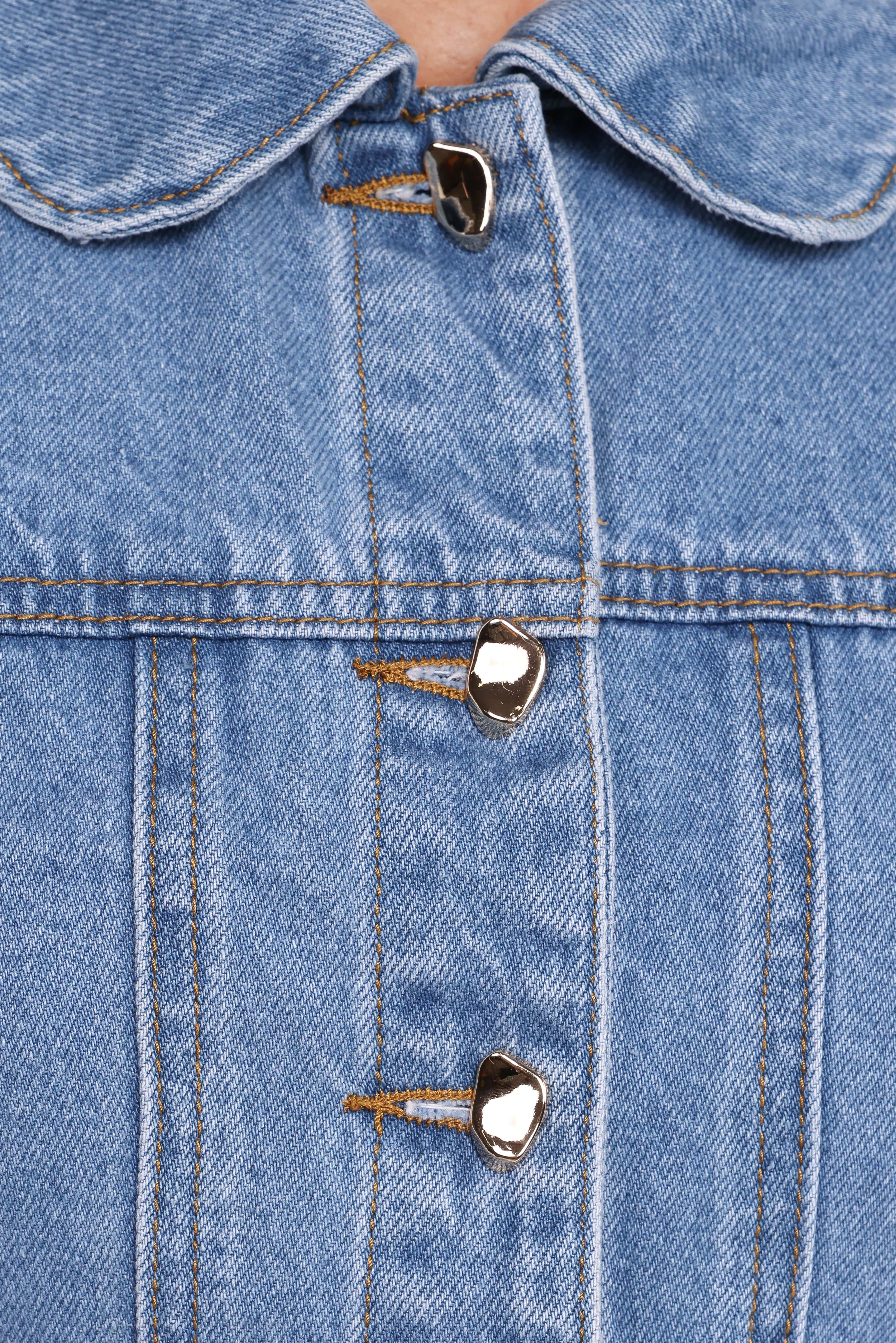Faven Cropped Denim Jacket - Mid Blue