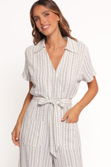 Daila Tie Waist Jumpsuit - White Black